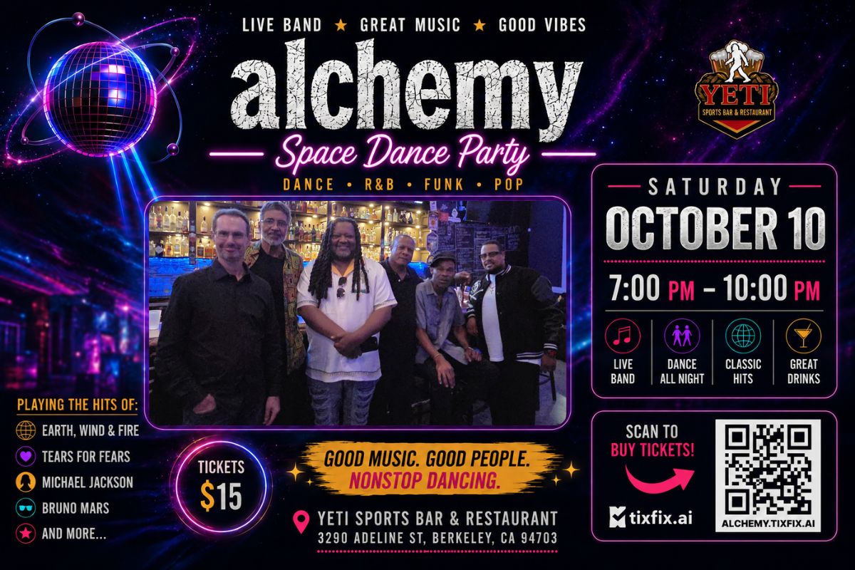 Event flyer for ALCHEMY DANCE PARTY at Yeti's Sports Bar | October Edition